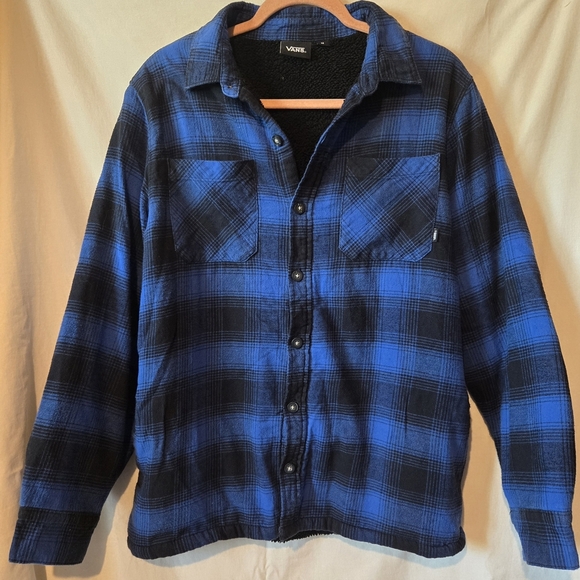 Vans Black and Blue Plaid Fleece Jacket For Men Size Medium - Picture 1 of 7